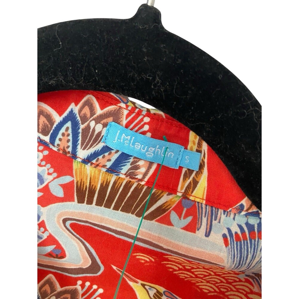 J.‎ McLaughlin Womens Lois Shirt Size S Red Paradise Tropical Ornate Birds Artsy - Picture 9 of 15